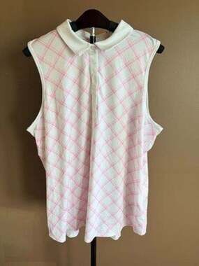 Puma Cloudspun Golf Polo Shirt Womens XL Pink White Plaid Sleeveless Top NWT
